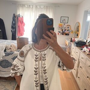 Embroidered White and Brown Women's Top 💯 cotton